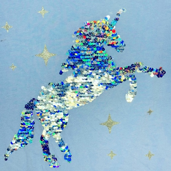 Gap Girls Cotton Sequin Unicorn T-Shirt, Light Blue, Sequin Rainbow, Size M/ 8 - Picture 4 of 9